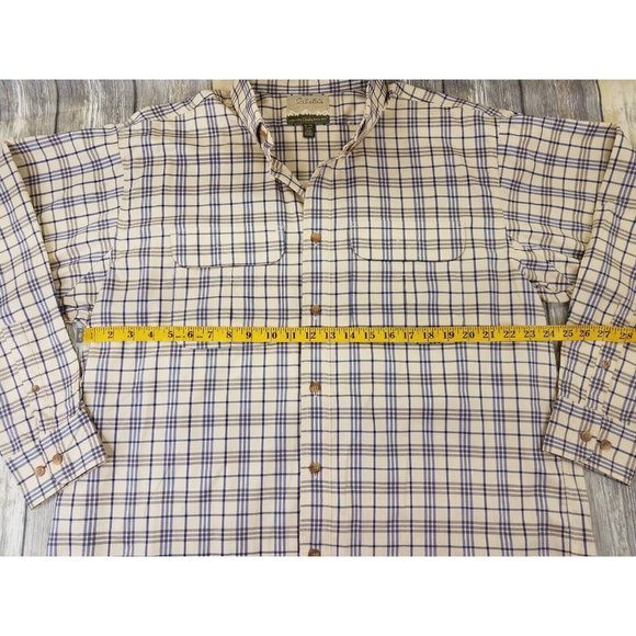 Cabelas Long Sleeve Button Down Outdoor Hiking Shirt Mens Size XL Plaid Beige - Picture 8 of 13